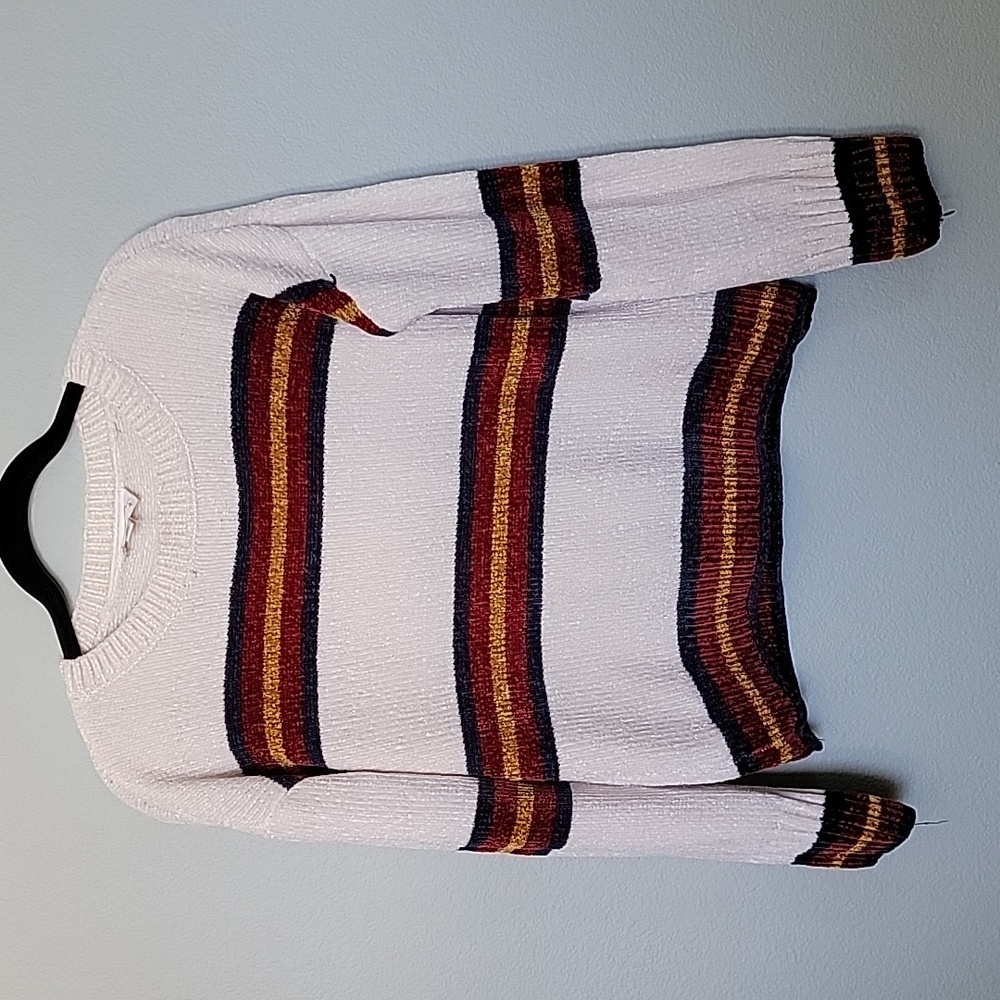 Cloudchaser VSCO Cute Casual Crop Fleece Striped Sweater Large - Picture 2 of 7